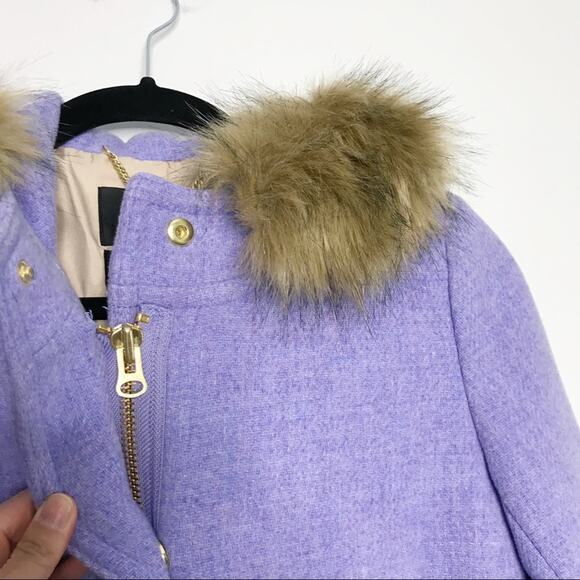 New J Crew Womens 00 Light Purple Chateau Stadium Cloth Parka Faux Fur Trim Wool - Picture 4 of 8